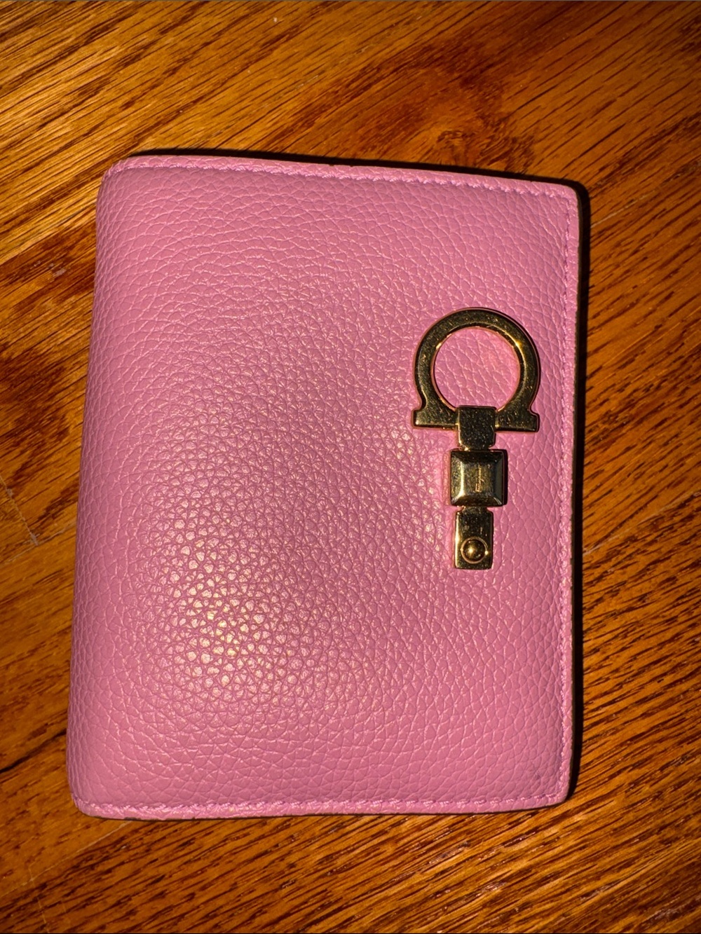 Ferragamo - Pink Leather Bifold Wallet with Gold Accent (3.75 x 4.5”)